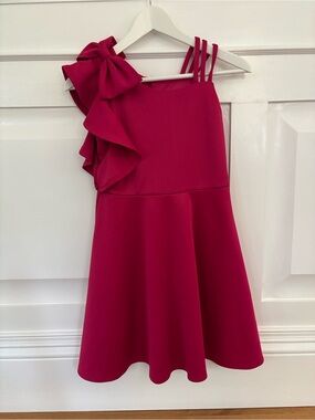 iris & ivy Hot Pink One-Shoulder Bow Party Dress